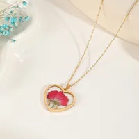 Casual Elegant Heart Shape Flower 304 Stainless Steel Plating Inlay Dried Flower 18K Gold Plated Women's Pendant Necklace sku image 6