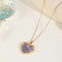 Casual Elegant Heart Shape Flower 304 Stainless Steel Plating Inlay Dried Flower 18K Gold Plated Women's Pendant Necklace sku image 7