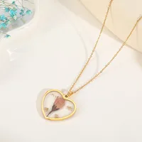Casual Elegant Heart Shape Flower 304 Stainless Steel Plating Inlay Dried Flower 18K Gold Plated Women's Pendant Necklace sku image 8