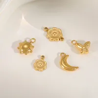 Cute Simple Style Commute Moon Flower Butterfly 304 Stainless Steel 14K Gold Plated DIY Jewelry Accessories main image 2