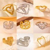Simple Style Heart Shape Titanium Steel Plating Women's Open Rings main image 1