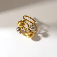Exaggerated Ball 304 Stainless Steel Geometric 18K Gold Plated Women's Open Rings main image 3