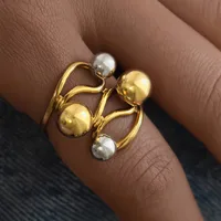 Exaggerated Ball 304 Stainless Steel Geometric 18K Gold Plated Women's Open Rings main image 1