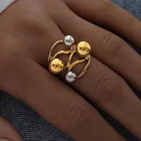 Exaggerated Ball 304 Stainless Steel Geometric 18K Gold Plated Women's Open Rings main image 8