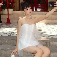 Women's Sheath Dress Casual Elegant Streetwear Strapless Backless Sleeveless Solid Color Above Knee Holiday Banquet Travel main image 3