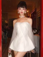 Women's Sheath Dress Casual Elegant Streetwear Strapless Backless Sleeveless Solid Color Above Knee Holiday Banquet Travel sku image 5