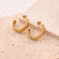 1 Pair/Package Casual Vacation Modern Style C Shape U Shape Handmade Polishing Plating 304 Stainless Steel Rhinestones 18K Gold Plated Earrings Ear Studs sku image 6