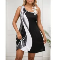 Women's T Shirt Dress Casual Off Shoulder Sleeveless Geometric Knee-Length Holiday Daily Selfie main image 3