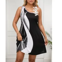 Women's T Shirt Dress Casual Off Shoulder Sleeveless Geometric Knee-Length Holiday Daily Selfie main image 5