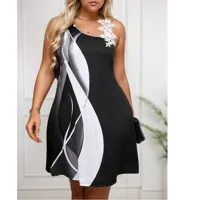 Women's T Shirt Dress Casual Off Shoulder Sleeveless Geometric Knee-Length Holiday Daily Selfie sku image 2