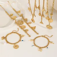 Casual Elegant Vintage Style Geometric Sun Devil's Eye 304 Stainless Steel Plating Inlay Acrylic Imitation Pearl Zircon 18K Gold Plated Women's Bracelets Necklace main image 2