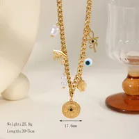 Casual Elegant Vintage Style Geometric Sun Devil's Eye 304 Stainless Steel Plating Inlay Acrylic Imitation Pearl Zircon 18K Gold Plated Women's Bracelets Necklace sku image 6