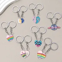 1 Set Cartoon Style Cute Rainbow Heart Shape Alloy Couple Unisex Keychain main image 1