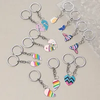 1 Set Cartoon Style Cute Rainbow Heart Shape Alloy Couple Unisex Keychain main image 5