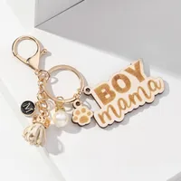 1 Piece Cute Retro Letter Paw Print Wood Mother'S Day Women's Lobster Trigger Clasp Closure Keychain main image 4