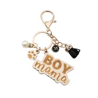 1 Piece Cute Retro Letter Paw Print Wood Mother'S Day Women's Lobster Trigger Clasp Closure Keychain main image 5