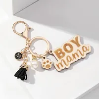 1 Piece Cute Retro Letter Paw Print Wood Mother'S Day Women's Lobster Trigger Clasp Closure Keychain sku image 1