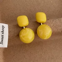 1 Pair/Package Casual Modern Style Round Rectangle Polishing Plating Resin Copper 18K Gold Plated Earrings main image 5