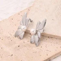 1 Pair/Package Casual Vacation Modern Style C Shape Light Wings Handmade Polishing Plating 304 Stainless Steel Acrylic Pearl 18K Gold Plated Ear Studs main image 6