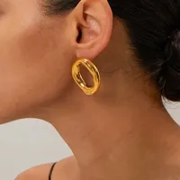 1 Pair Casual Simple Style Commute O-Shape Solid Color 304 Stainless Steel 18K Gold Plated Ear Studs main image 1
