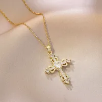 Simple Style Cross Titanium Steel Inlay Zircon Women's Pendant Necklace main image 3