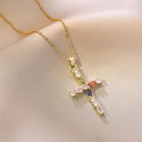 Simple Style Cross Titanium Steel Inlay Zircon Women's Pendant Necklace main image 5