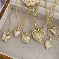 Retro Classic Style Letter Heart Shape Copper Inlay Zircon 18K Gold Plated Women's Pendant Necklace main image 10