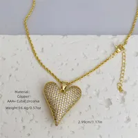 Retro Classic Style Heart Shape Copper Inlay Zircon 18K Gold Plated Women's Pendant Necklace main image 2