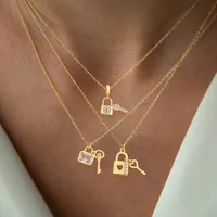 Elegant Simple Style Key Lock 201 Stainless Steel Copper Artificial Crystal Zircon Women's Pendant Necklace main image 1