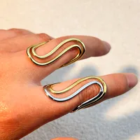 Vintage Style Classic Style Lines 304 Stainless Steel Mixed Metal Plating 18K Gold Plated Women's Open Rings main image 3