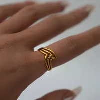Wholesale Jewelry Marine Style Simple Style Ocean Sea Wave 304 Stainless Steel 18K Gold Plated Open Rings main image 4