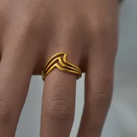 Wholesale Jewelry Marine Style Simple Style Ocean Sea Wave 304 Stainless Steel 18K Gold Plated Open Rings main image 7