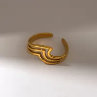 Wholesale Jewelry Marine Style Simple Style Ocean Sea Wave 304 Stainless Steel 18K Gold Plated Open Rings main image 5
