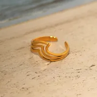 Wholesale Jewelry Marine Style Simple Style Ocean Sea Wave 304 Stainless Steel 18K Gold Plated Open Rings main image 8