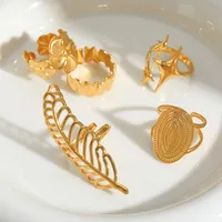 Casual Simple Style Artistic Geometric Leaves Heart Shape 304 Stainless Steel 18K Gold Plated Valentine'S Day Women's Open Rings main image 2