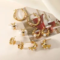 1 Pair Vintage Style U Shape Inlay Titanium Steel Pearl Earrings main image 2