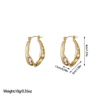 1 Pair Vintage Style U Shape Inlay Titanium Steel Pearl Earrings main image 4
