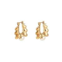 1 Pair Vintage Style U Shape Inlay Titanium Steel Pearl Earrings main image 5