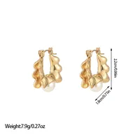 1 Pair Vintage Style U Shape Inlay Titanium Steel Pearl Earrings sku image 4