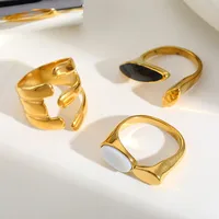 Casual Simple Style Artistic Irregular Geometric 304 Stainless Steel Enamel Inlay Acrylic 18K Gold Plated Women's Open Rings main image 2