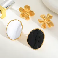 Casual Simple Style Artistic Irregular Geometric Flower 304 Stainless Steel Enamel 18K Gold Plated Women's Open Rings main image 2