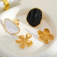 Casual Simple Style Artistic Irregular Geometric Flower 304 Stainless Steel Enamel 18K Gold Plated Women's Open Rings main image 1