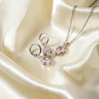 Casual Elegant Cross Copper Inlay Zircon Rhodium Plated Women's Earrings Necklace Jewelry Set main image 5