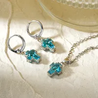 Casual Elegant Cross Copper Inlay Zircon Rhodium Plated Women's Earrings Necklace Jewelry Set main image 4
