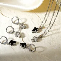 Casual Elegant Cross Copper Inlay Zircon Rhodium Plated Women's Earrings Necklace Jewelry Set main image 3
