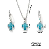 Casual Elegant Cross Copper Inlay Zircon Rhodium Plated Women's Earrings Necklace Jewelry Set sku image 3