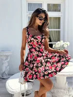 Women's Strap Dress Casual Square Neck Sleeveless Flower Above Knee Holiday Daily Party main image 4