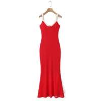 Women's Strap Dress Elegant Streetwear Strap Sleeveless Contrast Collar Maxi Long Dress Holiday Banquet Travel main image 2