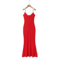 Women's Strap Dress Elegant Streetwear Strap Sleeveless Contrast Collar Maxi Long Dress Holiday Banquet Travel sku image 3