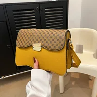 Women's Pu Leather Color Block Plaid Streetwear Sewing Thread Square Flip Cover Square Bag main image 2
